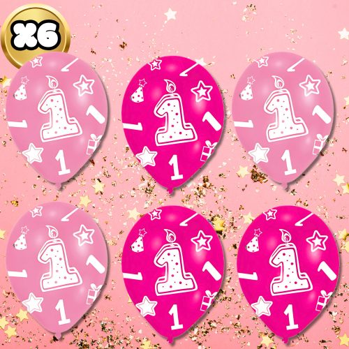 Latex lufik 1. születésnapra 27,5 cm 6 db, rózsaszín