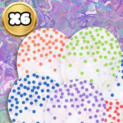 Nagy átlátszó lufik színes pöttyökkel, 6 darab, átlátszó