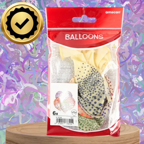 Nagy átlátszó lufik színes pöttyökkel, 6 darab, átlátszó