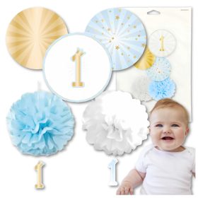   Születésnapi dekorációs készlet fiúnak az első évfordulóra, 5 darabos, kék