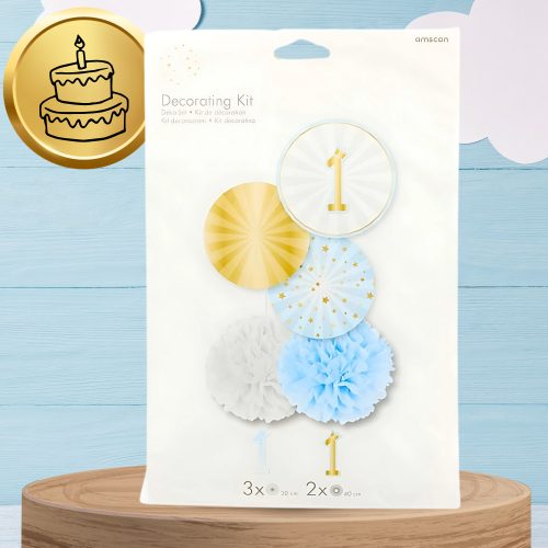 Születésnapi dekorációs készlet fiúnak az első évfordulóra, 5 darabos, kék