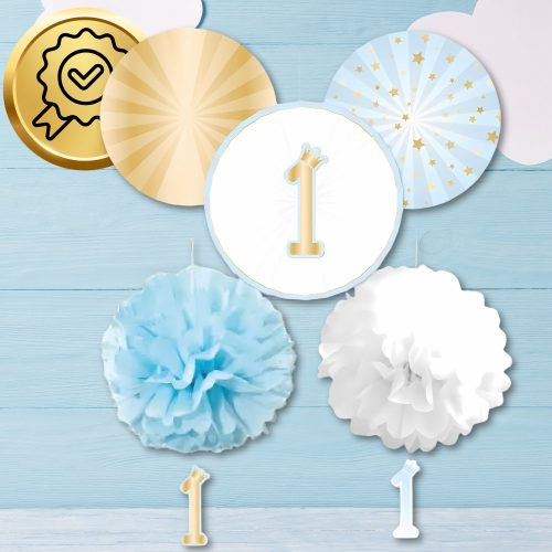 Születésnapi dekorációs készlet fiúnak az első évfordulóra, 5 darabos, kék