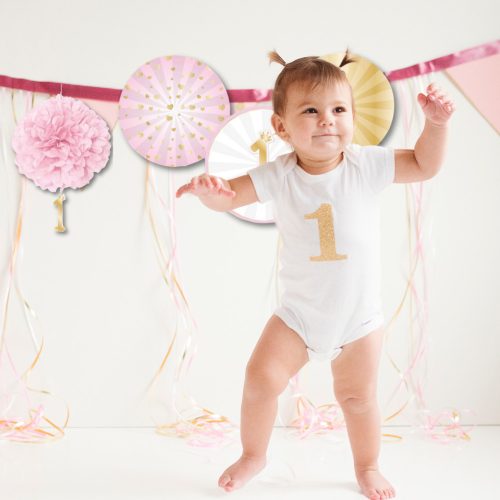 Dekorációs szett kislány első születésnapjára, 5 darabos, rózsaszín