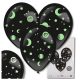 3 db fekete latex felfújható lufi + fluoreszkáló csillag matricák születésnapra