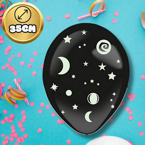 3 db fekete latex felfújható lufi + fluoreszkáló csillag matricák születésnapra