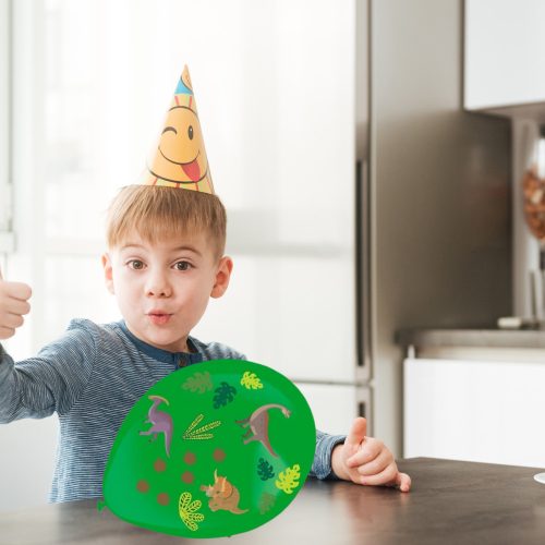 Nagy színes lufik dinoszaurusz matricákkal, 3 db, 35 cm, születésnapra