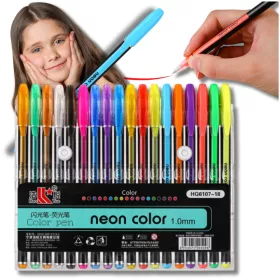 Pixuri cu gel neon, 18 culori