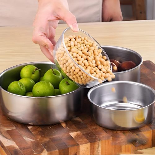 Konyhai tálkészlet fedővel, 5 darabos, rozsdamentes acél