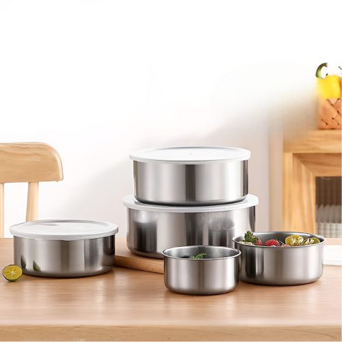 Konyhai tálkészlet fedővel, 5 darabos, rozsdamentes acél