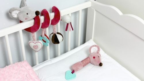 Lógó spirál bébi csörgő játék, pele