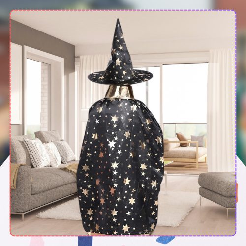 "Varázsló" Halloween gyerek jelmez (köpeny + sapka)