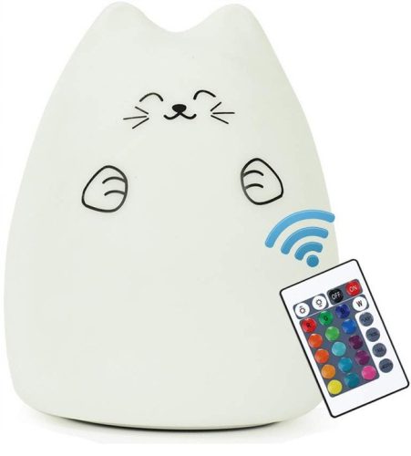 Éjjeli lámpa gyerekeknek színes szilikon LED cica