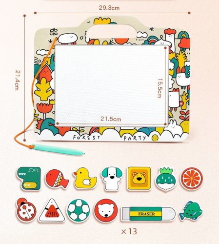 Kétoldalas, fából készült írótábla, mágneses írólap, Forest Party, ZKB-2051