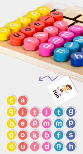 Oktatásfejlesztési tábla betűkkel és szavakkal, 26 betű és 12 kártya