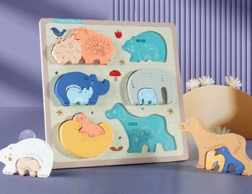 Oktató fa kirakó állatok kölyökkel ZKB-2053