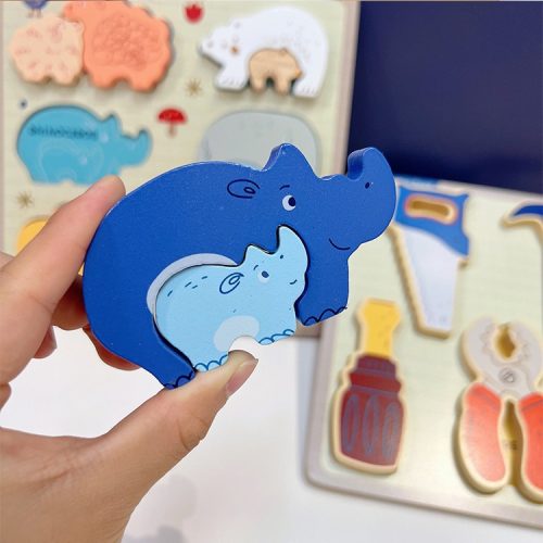 Oktató fa kirakó állatok kölyökkel ZKB-2053