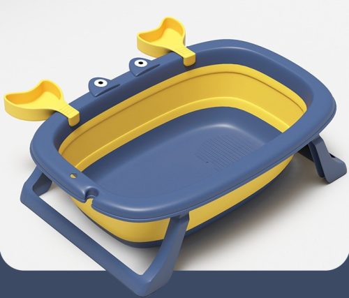 Nagy, összecsukható szilikon fürdőkád gyerekeknek, utazáshoz, kék-sárga