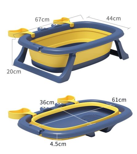 Nagy, összecsukható szilikon fürdőkád gyerekeknek, utazáshoz, kék-sárga