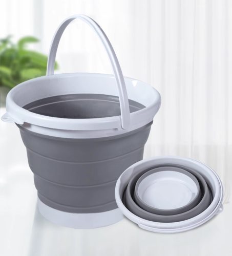 5 literes összecsukható szilikon vödör, BAKALU, szürke-fehér, 25x20cm