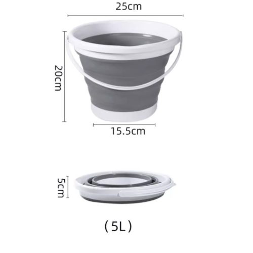 5 literes összecsukható szilikon vödör, BAKALU, szürke-fehér, 25x20cm