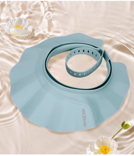 NiceKids Baba fürdősapka, állítható, hajmosás elleni védelemmel, kék