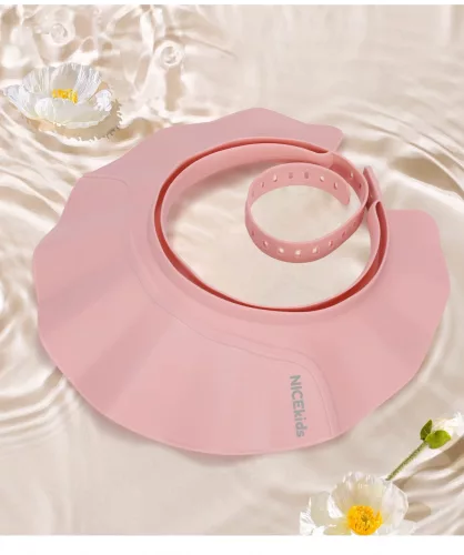 NiceKids Baba fürdősapka, állítható, hajmosás elleni védelemmel, rűzsaszín