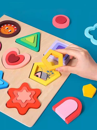 Fa puzzle alakzatok, illeszkedő oktatási Montessori figurák