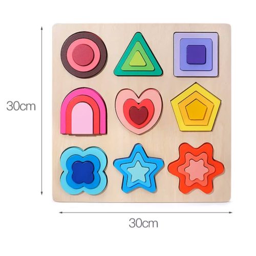 Fa puzzle alakzatok, illeszkedő oktatási Montessori figurák