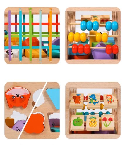 Montessori szenzoros kocka, fa blokkválogató