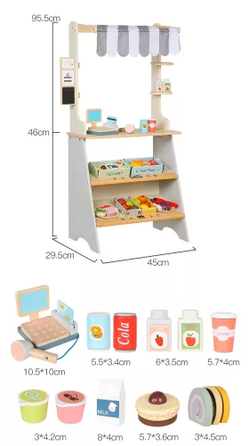 Gyerek zöldséges pult, játék fa szupermarket + kiegészítők