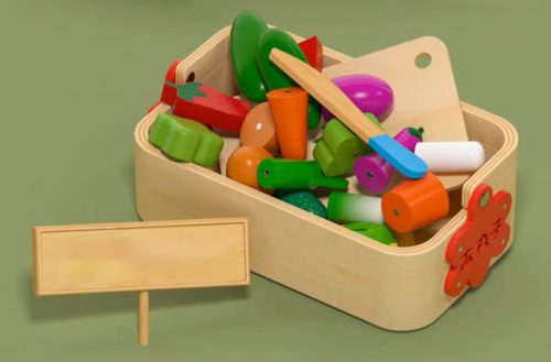 Gyerekjáték fa mágneses zöldségek kosárban