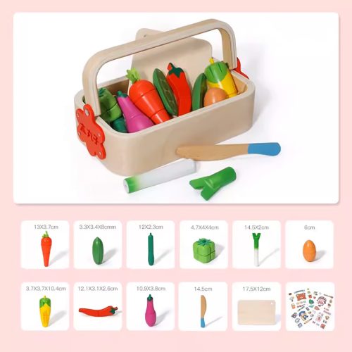 Gyerekjáték fa mágneses zöldségek kosárban