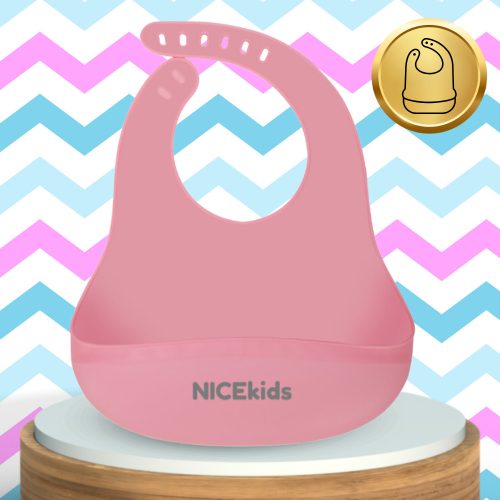 Szilikon babamelltartó zsebbel, vízálló NiceKids Pink