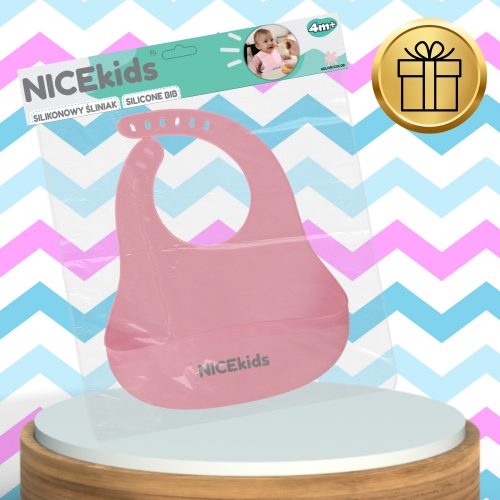 Szilikon babamelltartó zsebbel, vízálló NiceKids Pink