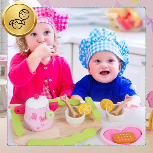 Fából készült gyermek teakészlet, nagy kreatív játékkészlet