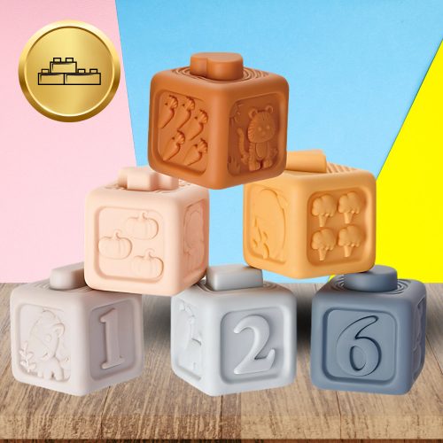 Puha, kreatív szenzoros blokkok babáknak és gyerekeknek rágókával, 13 darab.