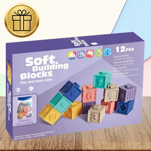 Puha, kreatív szenzoros blokkok babáknak és gyerekeknek rágókával, számokkal, 13 db.