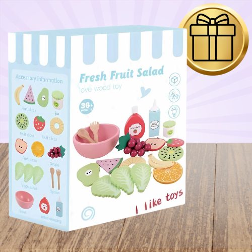 Fából készült játék gyümölcskészlet, gyermekjáték gyümölcssaláta készítéséhez