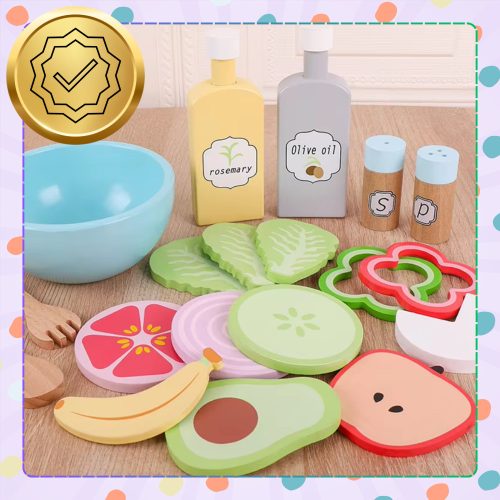 Gyerekek fa zöldséges salátástál öntetekkel