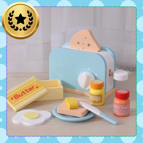 Gyerekek fa kenyérpirító játék reggelizőkészlet