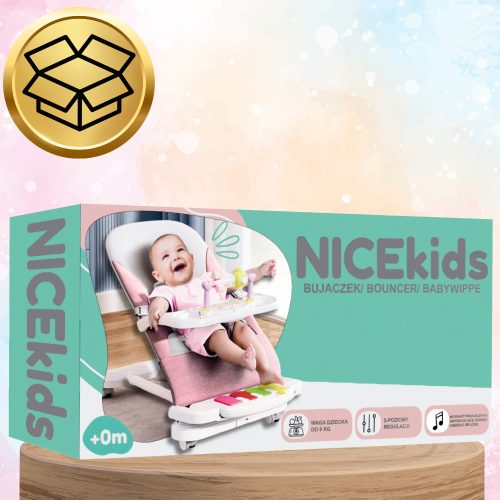 Összecsukható babaágy Nicekids + csörgők, játékok, Rózsaszín