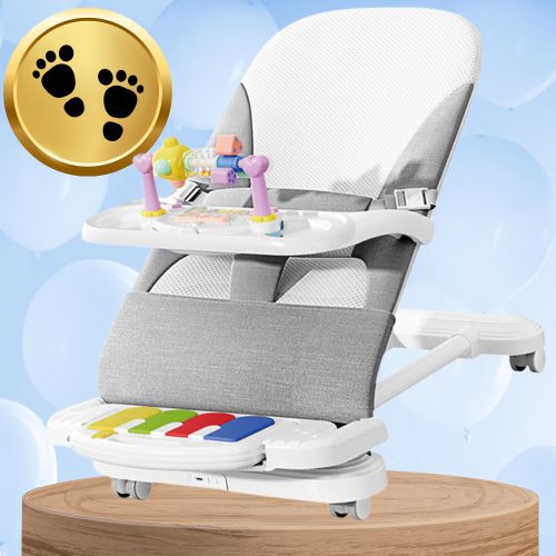 Összecsukható babaágy Nicekids + csörgők, játékok, szürke