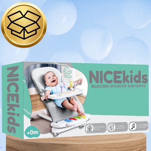 Összecsukható babaágy Nicekids + csörgők, játékok, szürke