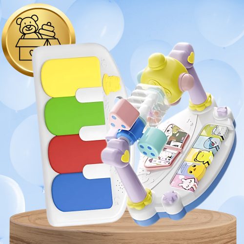 Összecsukható babaágy Nicekids + csörgők, játékok, szürke