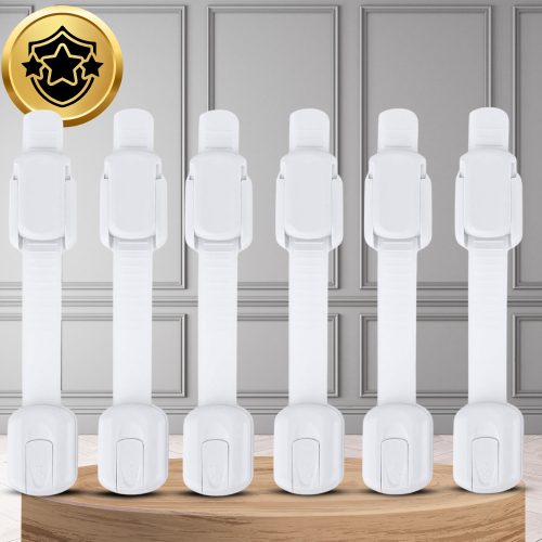 Gyermekbiztonsági zár szekrényekhez és fiókokhoz, 6 db, fehér