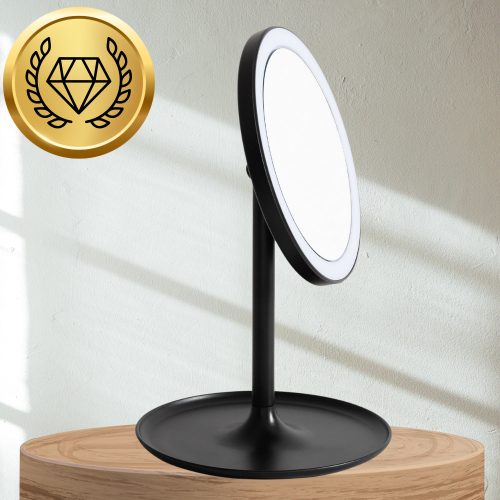 Kozmetikai kerek LED-es megvilágítású sminktükör fekete