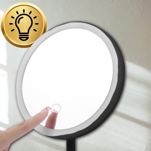 Kozmetikai kerek LED-es megvilágítású sminktükör fekete