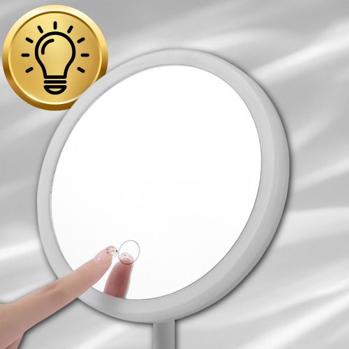 Kozmetikai kerek sminktükör, LED-es megvilágítással, fehér színben