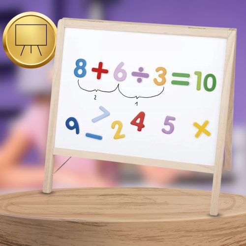 Nagyméretű, szárazon törölhető, kétoldalas, mágneses krétatábla, 4 az 1-ben kiegészítőkkel