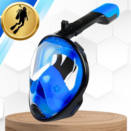 Teljes arcmaszk S/M méretben, összecsukható búvármaszk úszáshoz és sznorkelezéshez, fekete és kék